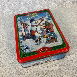 Vintage 1996 Oreo Snowman Christmas Holiday Cookie Tin Nabisco Limited Edition